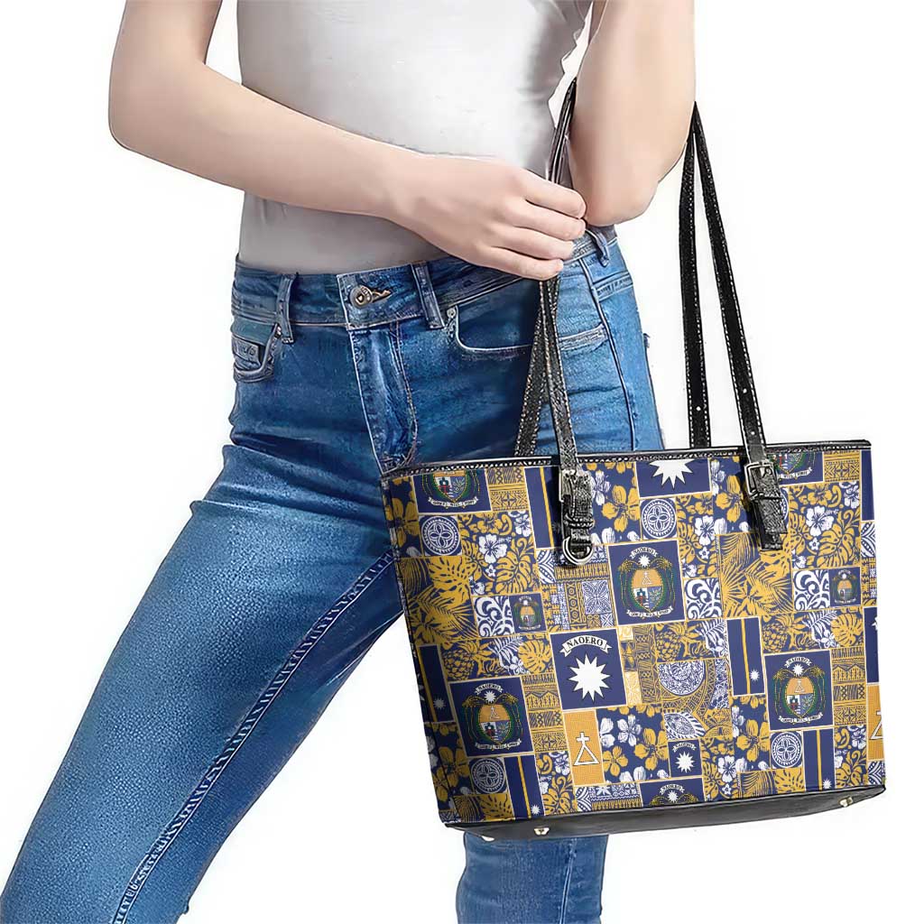 Ekamawir omo Nauru Leather Tote Bag Pacific Patchwork Xmas Vibes LT9 - Polynesian Pride