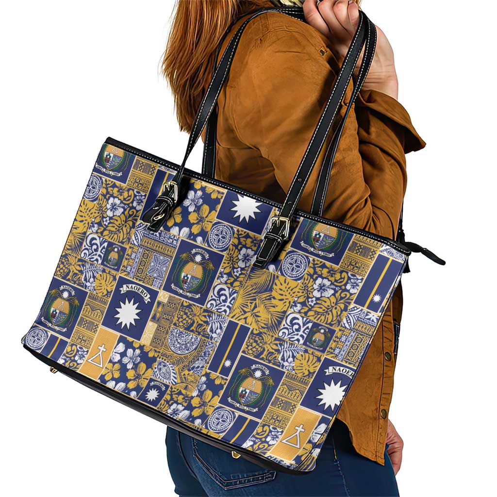 Ekamawir omo Nauru Leather Tote Bag Pacific Patchwork Xmas Vibes LT9 - Polynesian Pride