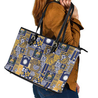 Ekamawir omo Nauru Leather Tote Bag Pacific Patchwork Xmas Vibes LT9 - Polynesian Pride