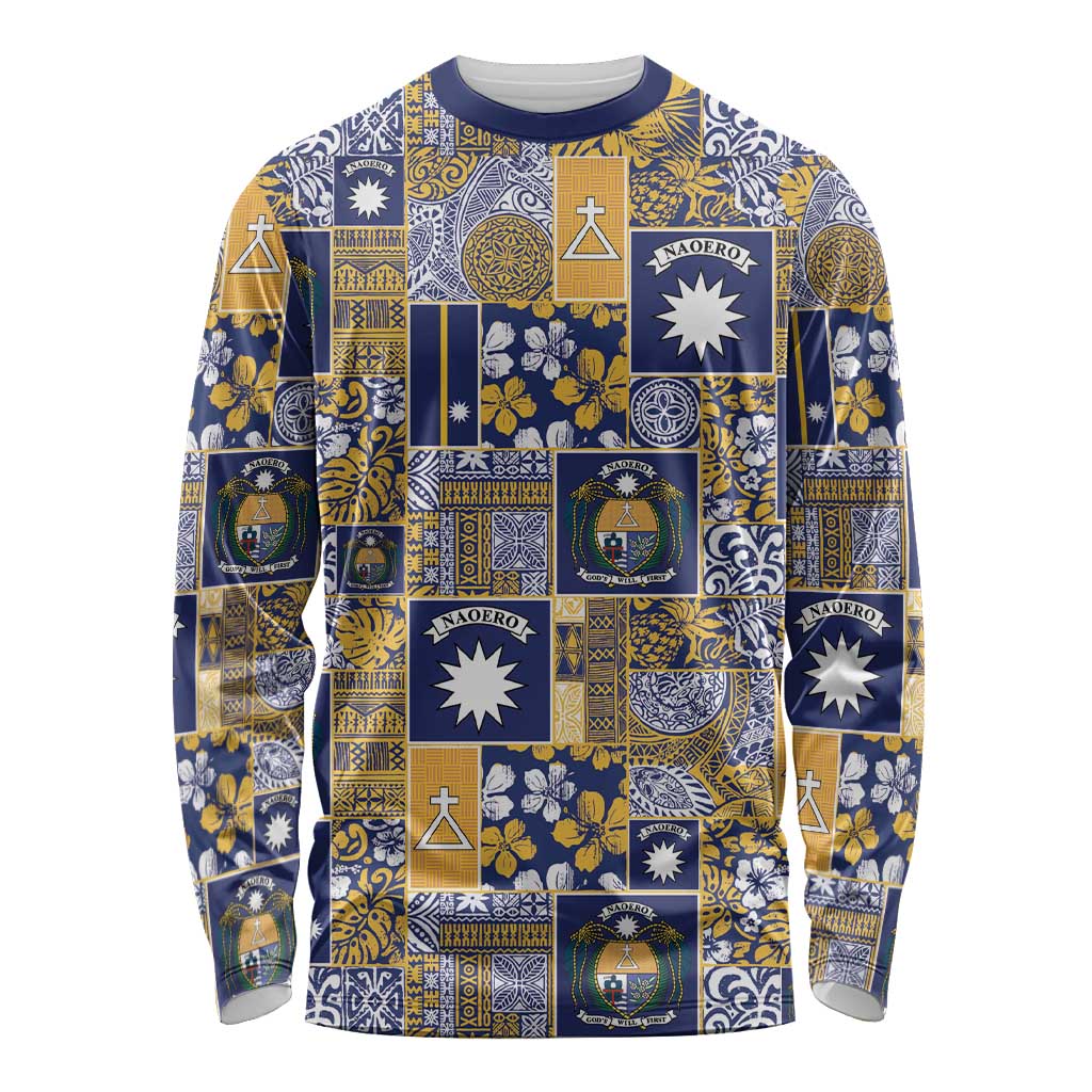 Ekamawir omo Nauru Long Sleeve Shirt Pacific Patchwork Xmas Vibes LT9 Unisex Blue - Polynesian Pride