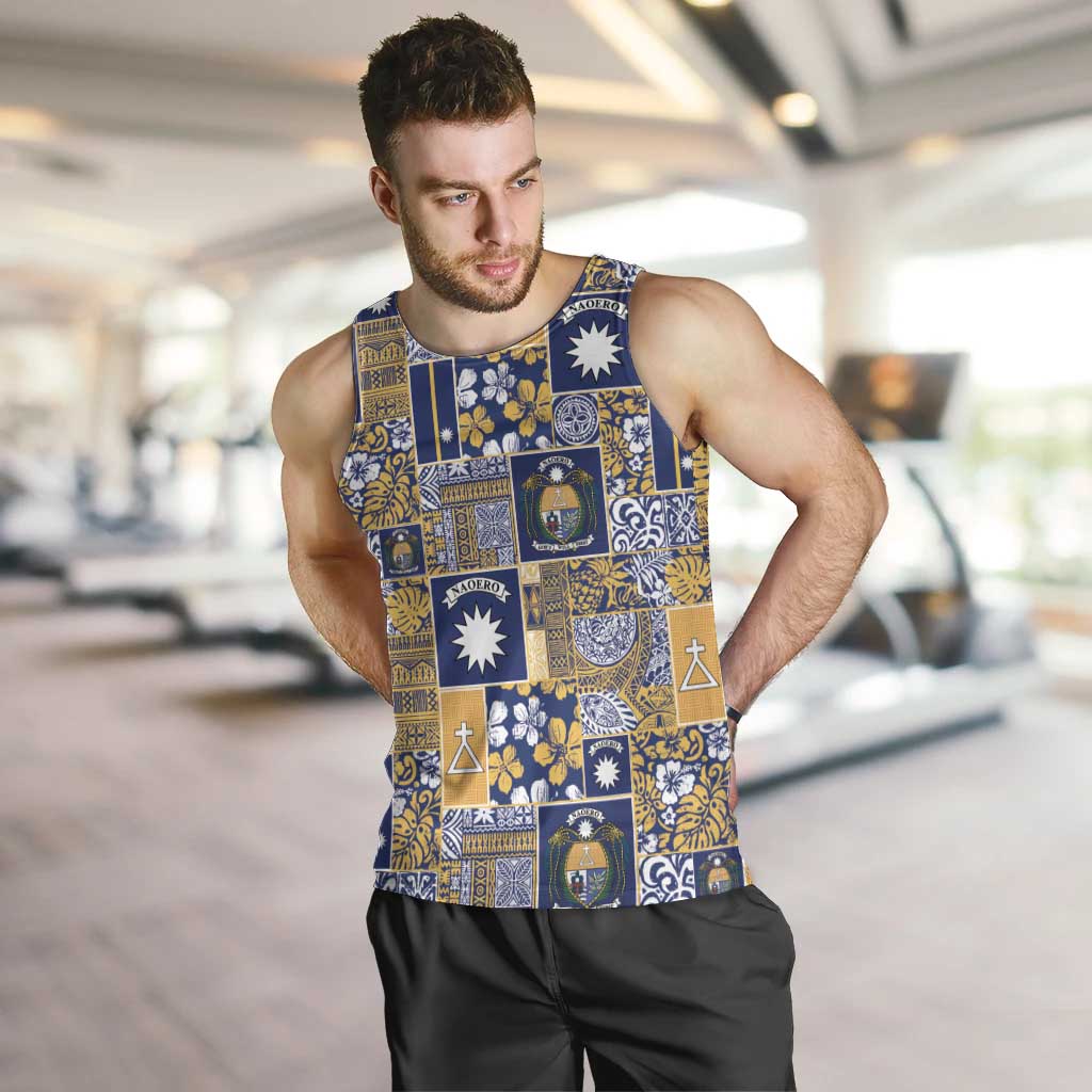 Ekamawir omo Nauru Men Tank Top Pacific Patchwork Xmas Vibes LT9 Blue - Polynesian Pride