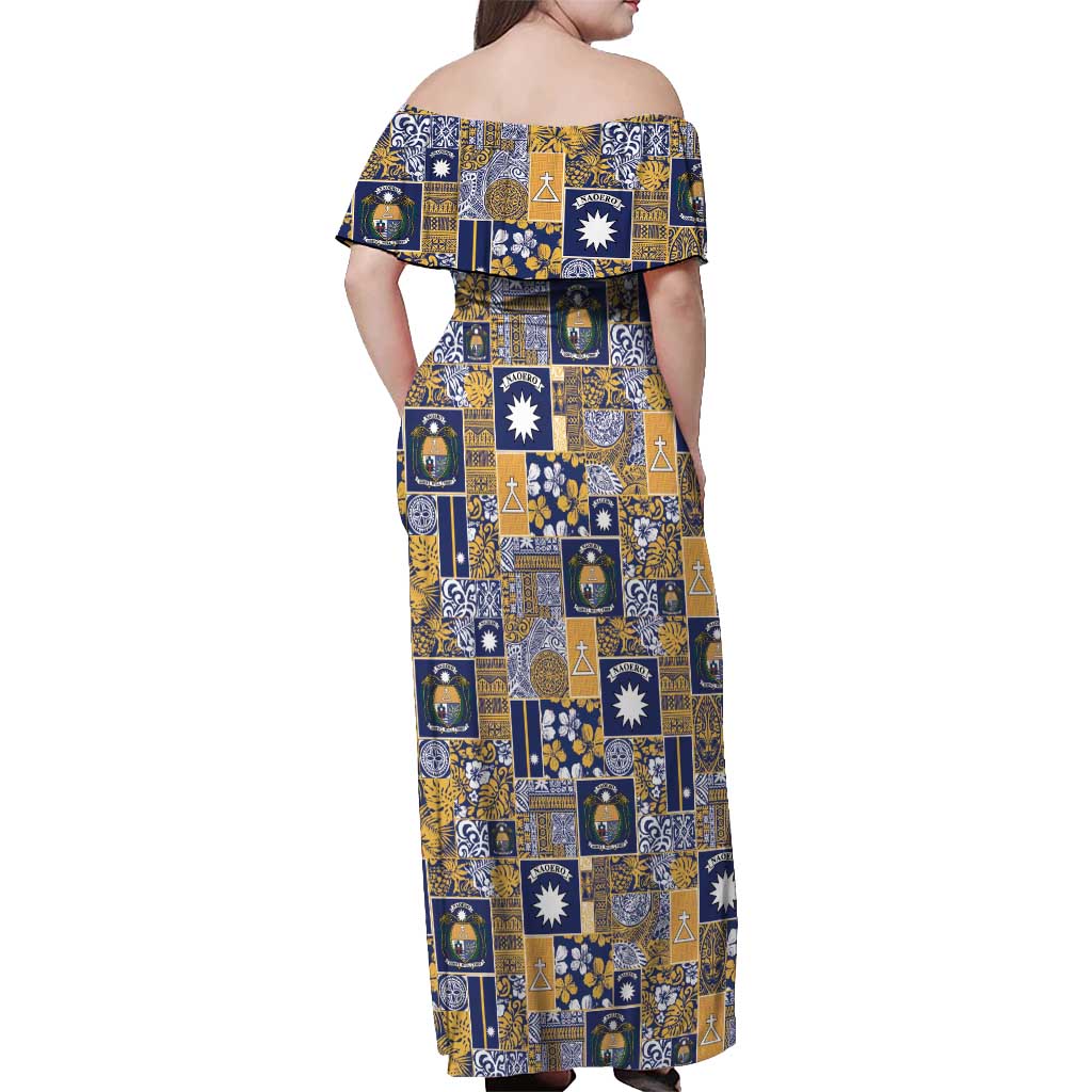 Ekamawir omo Nauru Off Shoulder Maxi Dress Pacific Patchwork Xmas Vibes LT9 - Polynesian Pride