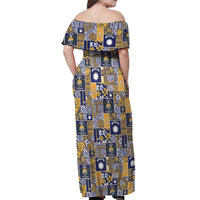 Ekamawir omo Nauru Off Shoulder Maxi Dress Pacific Patchwork Xmas Vibes LT9 - Polynesian Pride