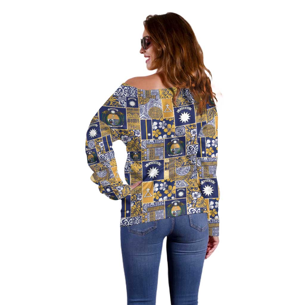 Ekamawir omo Nauru Off Shoulder Sweater Pacific Patchwork Xmas Vibes LT9 - Polynesian Pride