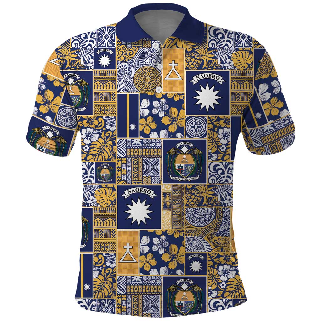 Ekamawir omo Nauru Polo Shirt Pacific Patchwork Xmas Vibes LT9 Blue - Polynesian Pride