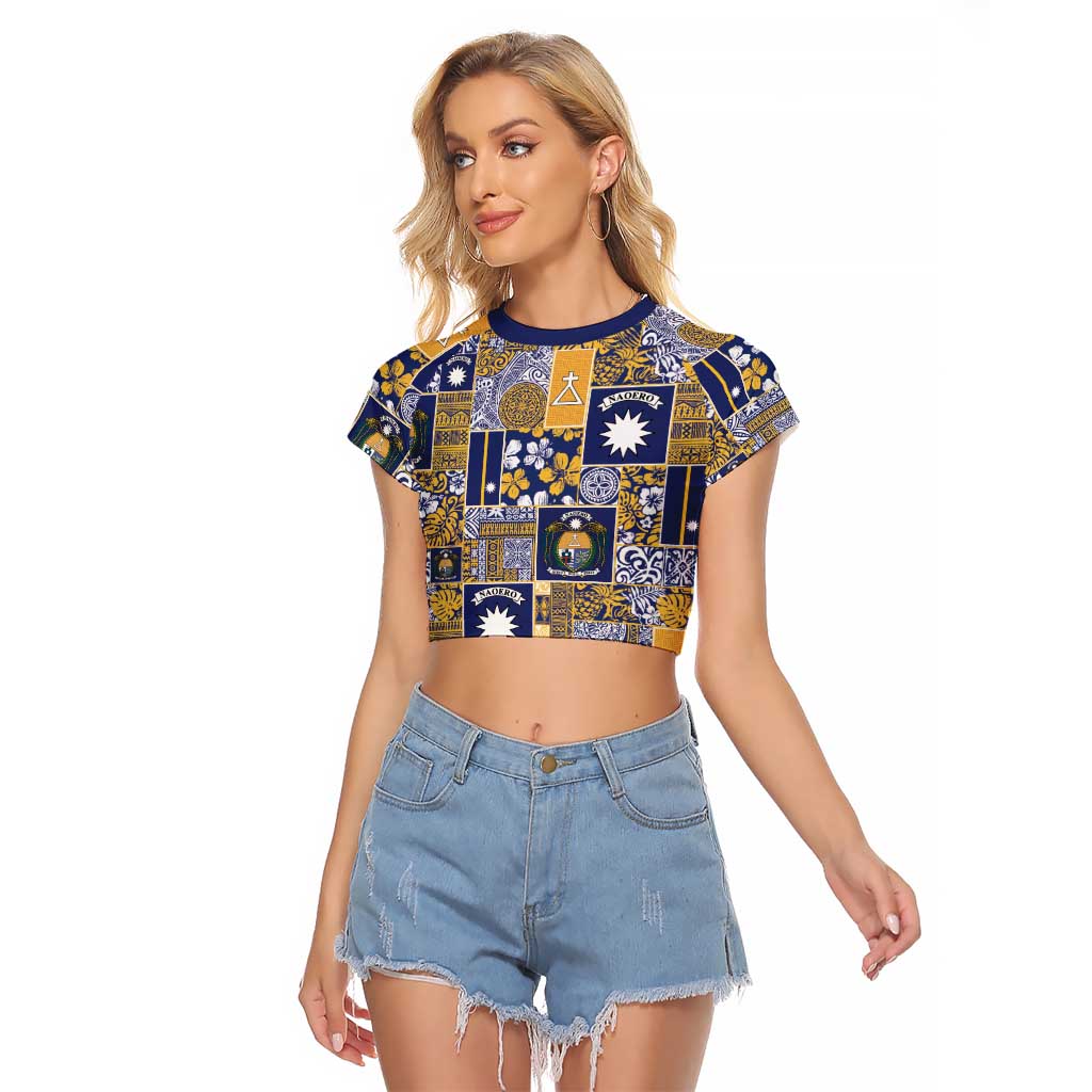 Ekamawir omo Nauru Raglan Cropped T Shirt Pacific Patchwork Xmas Vibes LT9 Female Blue - Polynesian Pride