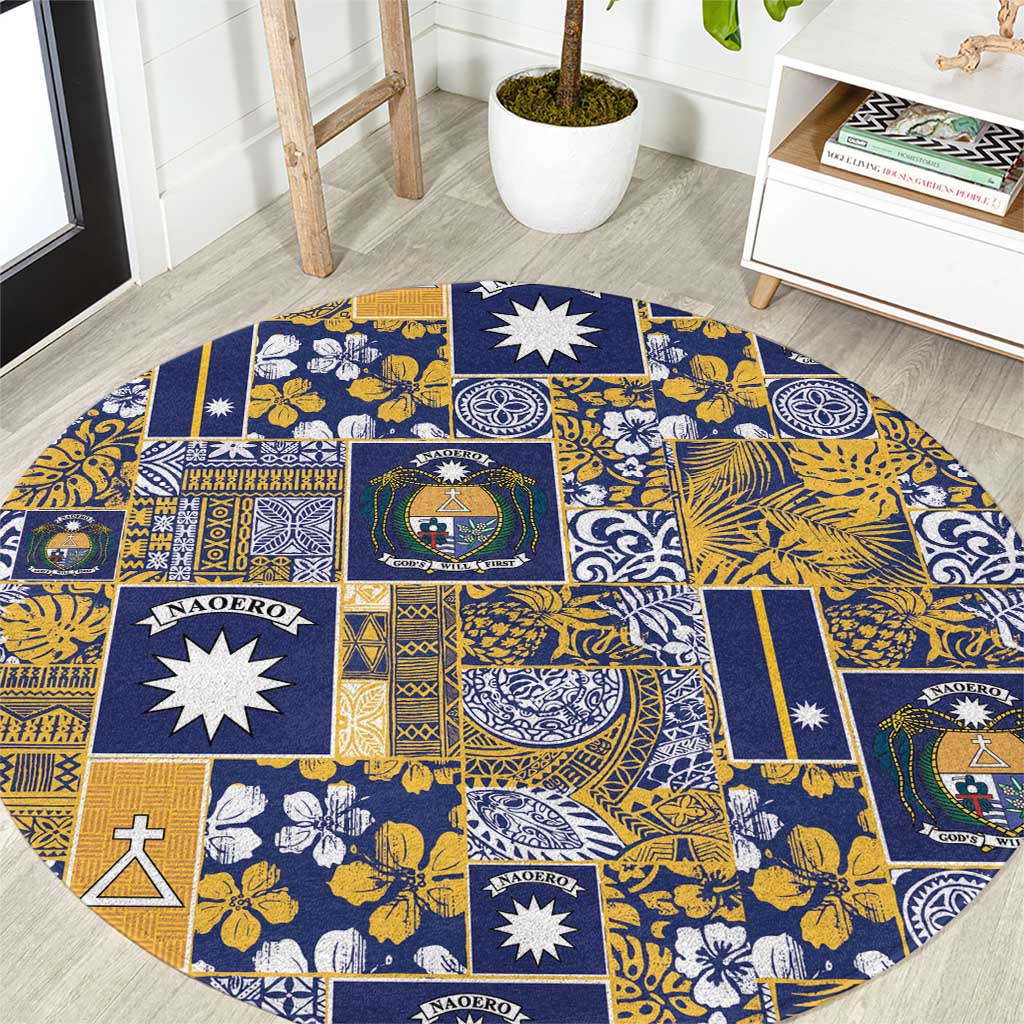 Ekamawir omo Nauru Round Carpet Pacific Patchwork Xmas Vibes LT9 Blue - Polynesian Pride