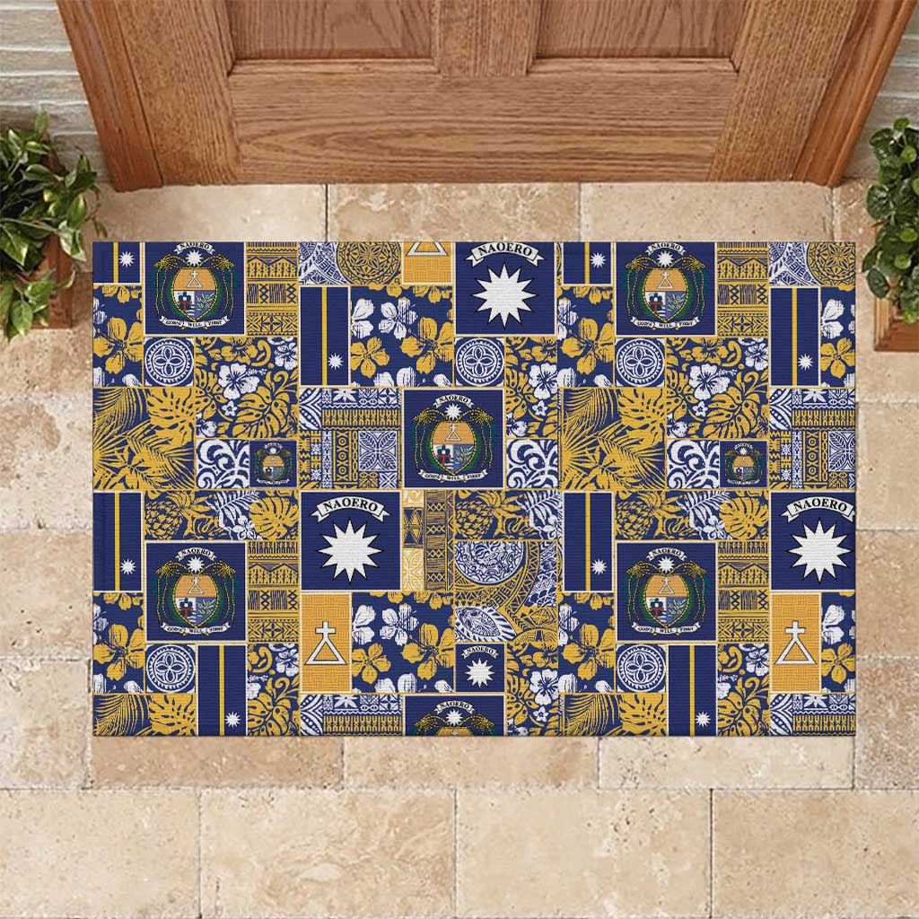 Ekamawir omo Nauru Rubber Doormat Pacific Patchwork Xmas Vibes LT9 Blue - Polynesian Pride