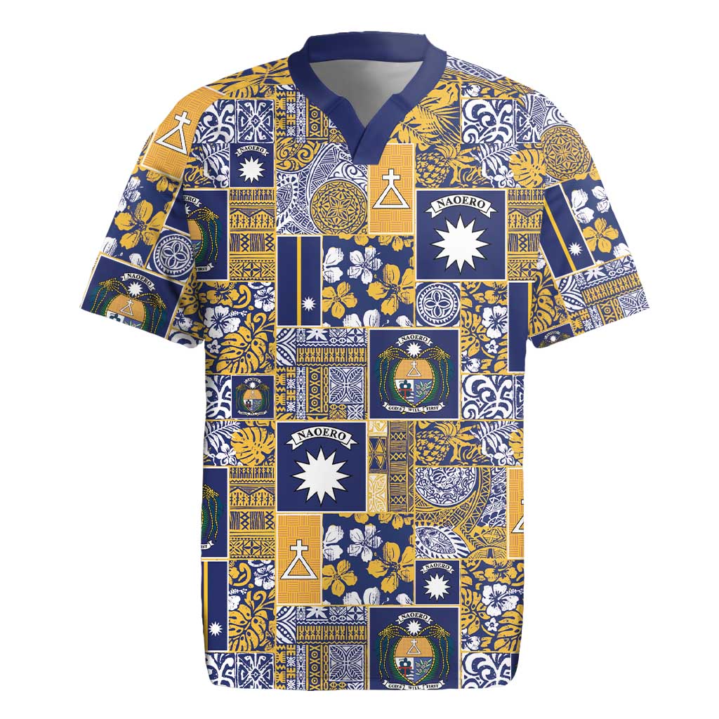 Ekamawir omo Nauru Rugby Jersey Pacific Patchwork Xmas Vibes LT9 Blue - Polynesian Pride
