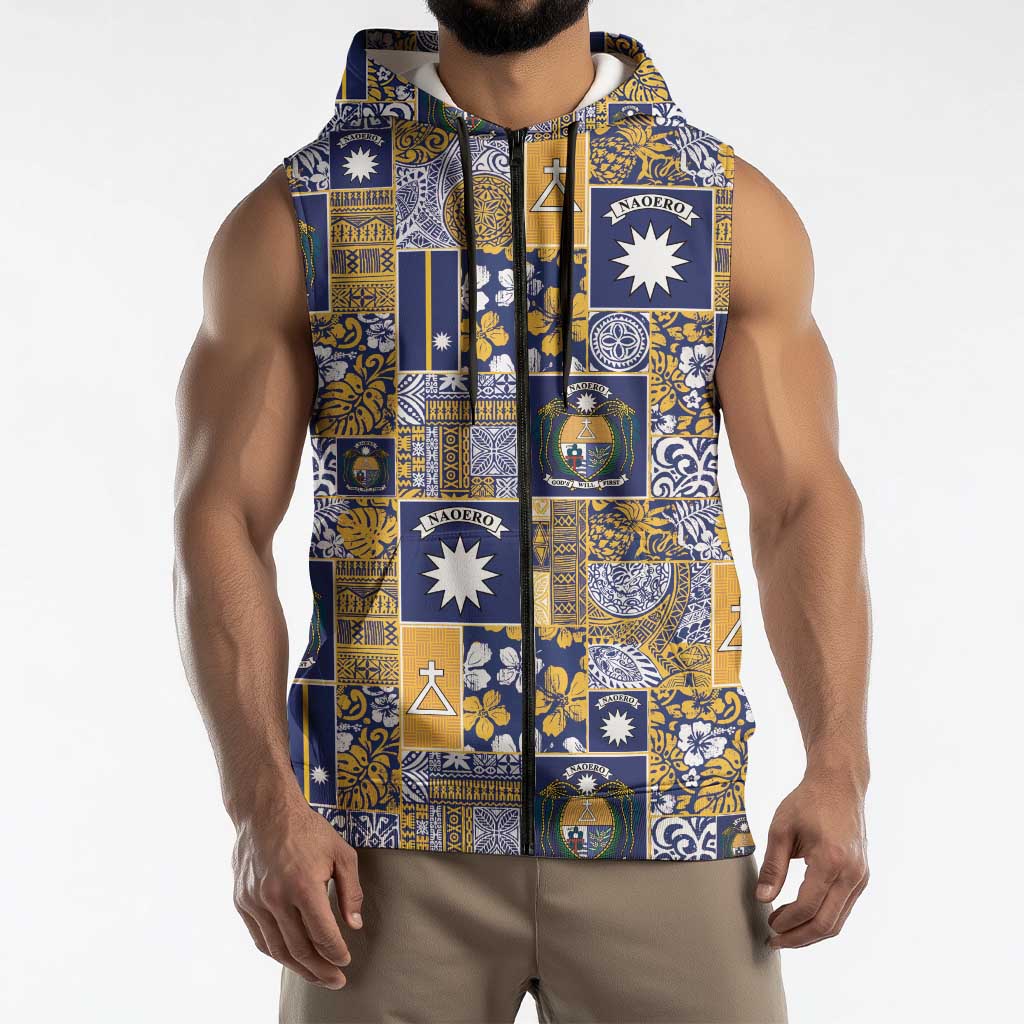 Ekamawir omo Nauru Sleeveless Zip Hoodie Pacific Patchwork Xmas Vibes LT9 - Polynesian Pride