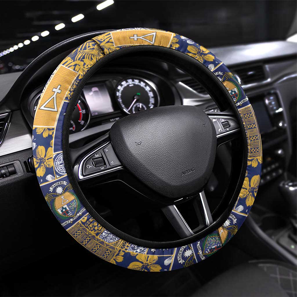 Ekamawir omo Nauru Steering Wheel Cover Pacific Patchwork Xmas Vibes LT9 Universal Fit Blue - Polynesian Pride