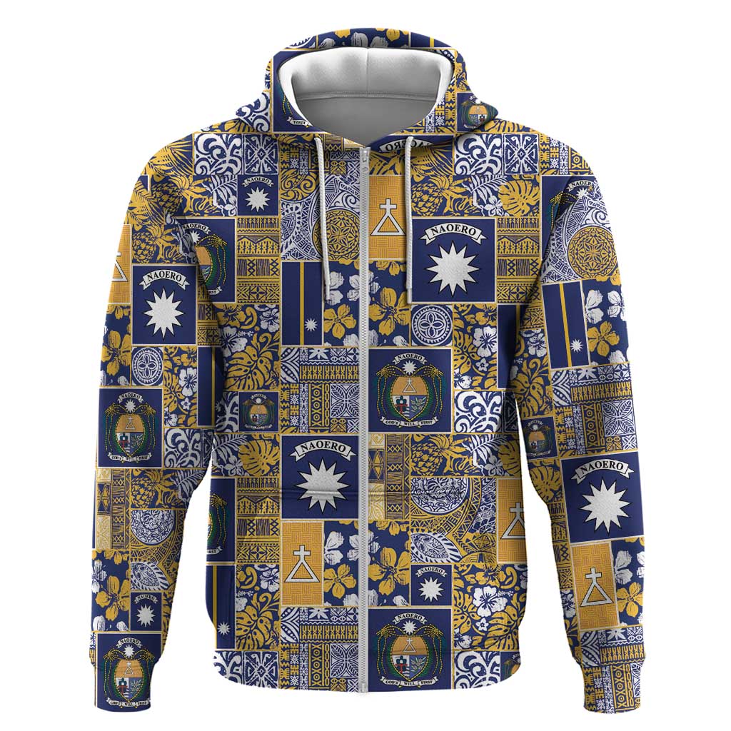 Ekamawir omo Nauru Zip Hoodie Pacific Patchwork Xmas Vibes LT9 Zip Hoodie Blue - Polynesian Pride