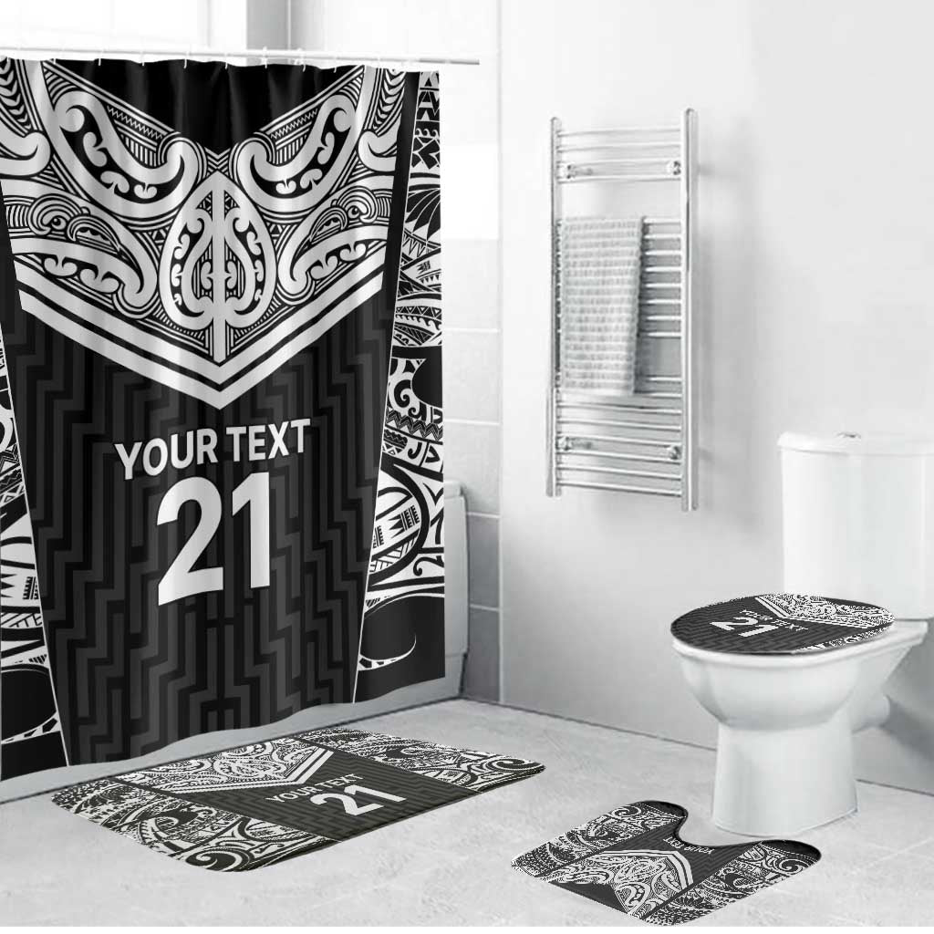 New Zealand Black Fern Custom Bathroom Set Maori Tukutuku Black-white Motif LT9 Bathroom Set (4 pcs) White - Polynesian Pride