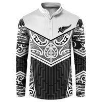 New Zealand Black Fern Custom Button Sweatshirt Maori Tukutuku Black-white Motif LT9 White - Polynesian Pride