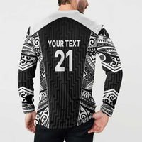 New Zealand Black Fern Custom Button Sweatshirt Maori Tukutuku Black-white Motif LT9 - Polynesian Pride