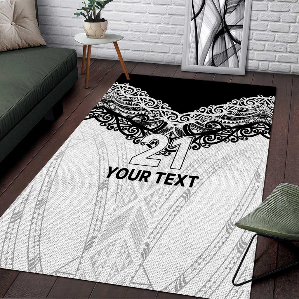 New Zealand Koru Fern Custom Area Rug Simple Taniko Motif LT9 White - Polynesian Pride