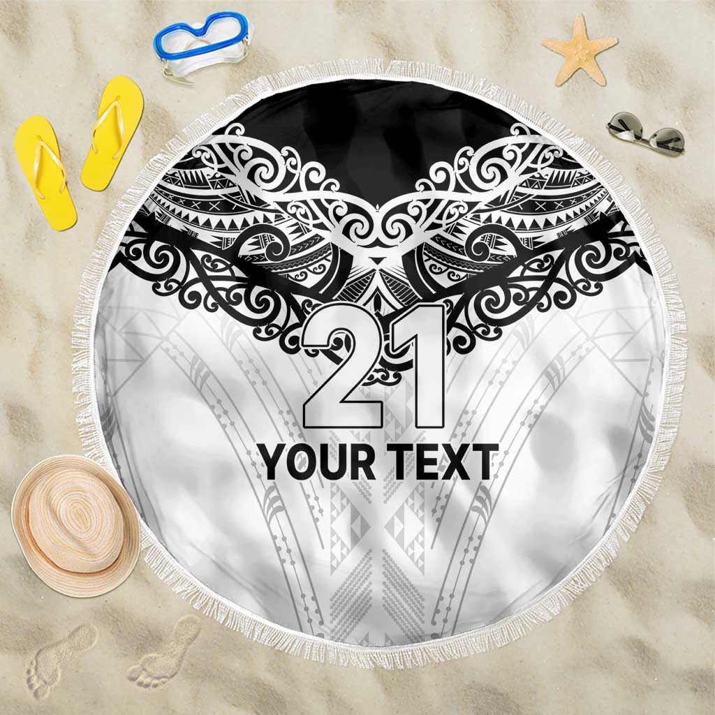 New Zealand Koru Fern Custom Beach Blanket Simple Taniko Motif LT9 One Size 150cm White - Polynesian Pride