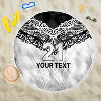 New Zealand Koru Fern Custom Beach Blanket Simple Taniko Motif LT9 One Size 150cm White - Polynesian Pride
