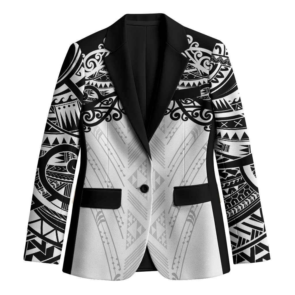 New Zealand Koru Fern Custom Blazer Simple Taniko Motif LT9 Unisex White - Polynesian Pride