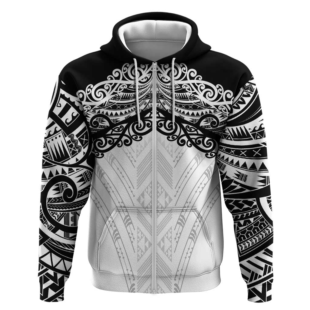 New Zealand Koru Fern Custom Hoodie Simple Taniko Motif LT9 Zip Hoodie White - Polynesian Pride