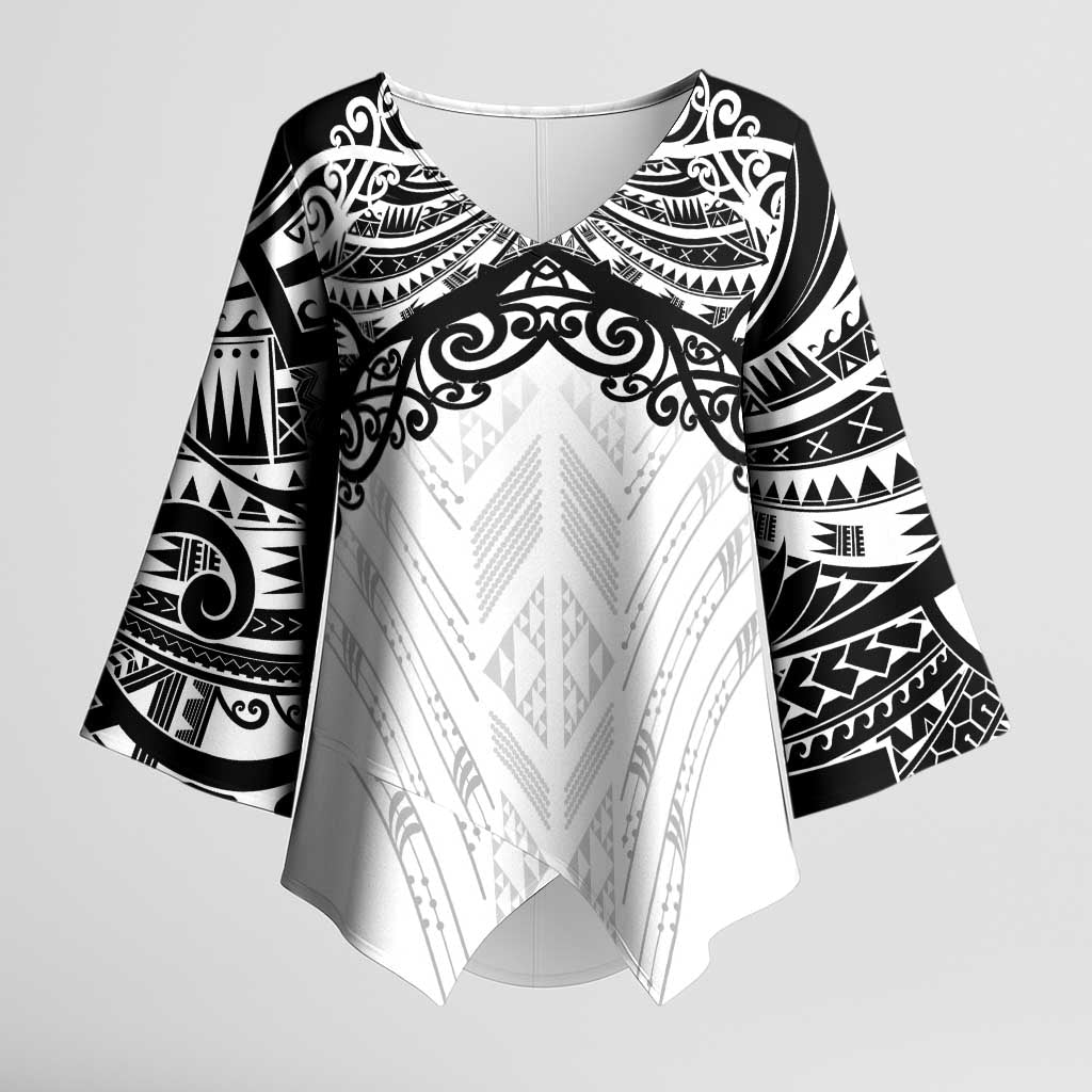 New Zealand Koru Fern Custom Kimono Sleeve Blouse Simple Taniko Motif LT9 Female White - Polynesian Pride