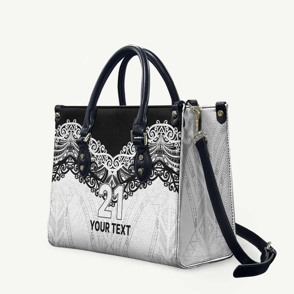 New Zealand Koru Fern Custom Leather Bag Simple Taniko Motif LT9 White - Polynesian Pride