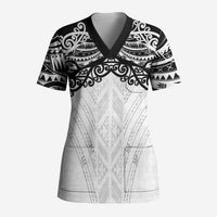 New Zealand Koru Fern Custom Scrub Top Simple Taniko Motif LT9 Adult White - Polynesian Pride