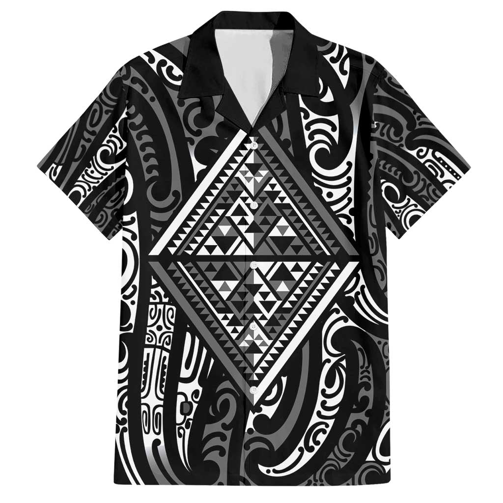 New Zealand Maori Taniko Hawaiian Shirt Black Kowhaiwhai Puhoro LT9 Black - Polynesian Pride