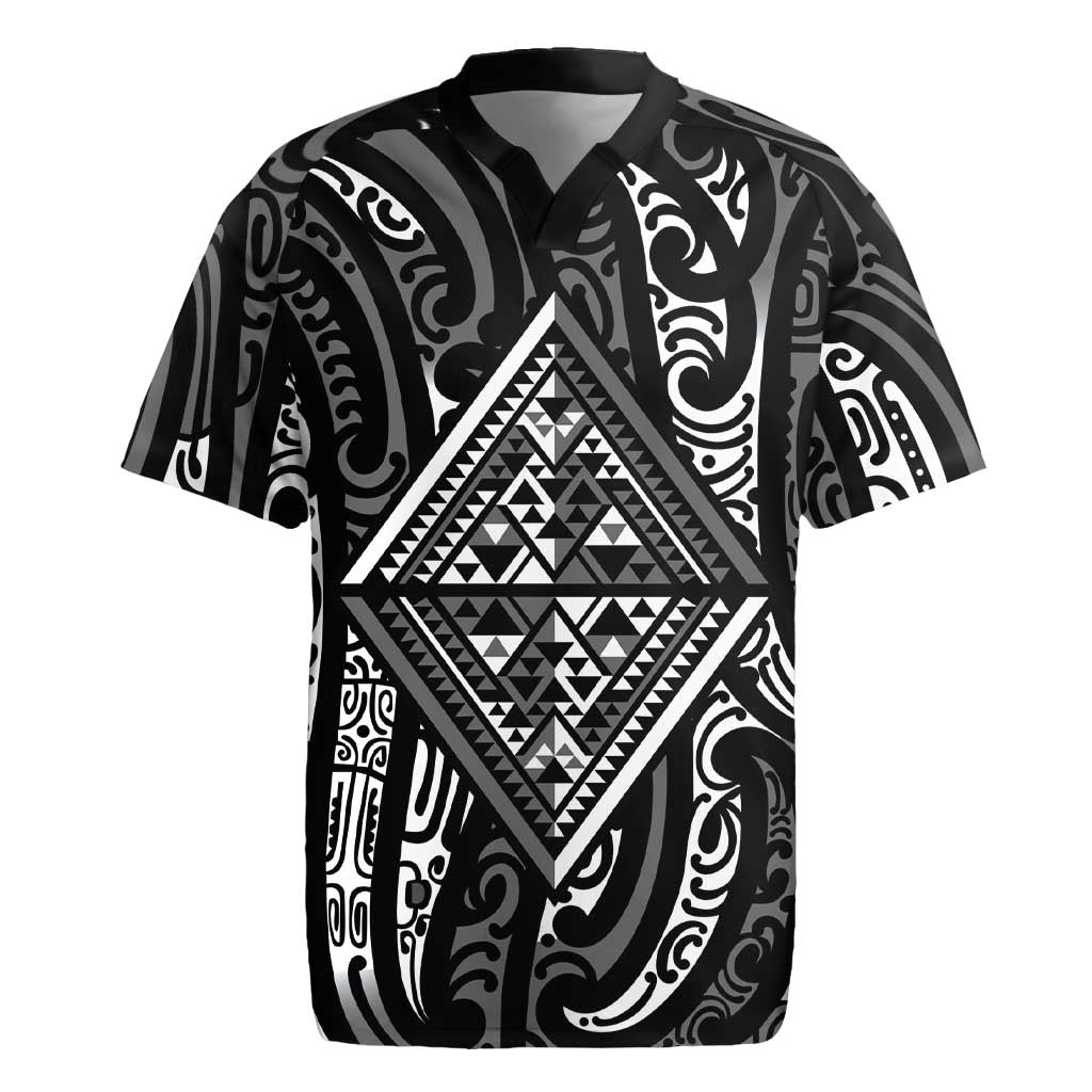 New Zealand Maori Taniko Rugby Jersey Black Kowhaiwhai Puhoro LT9 Black - Polynesian Pride