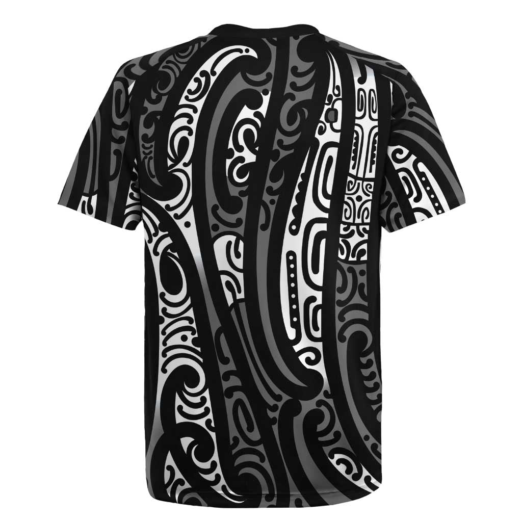 New Zealand Maori Taniko Rugby Jersey Black Kowhaiwhai Puhoro LT9 - Polynesian Pride