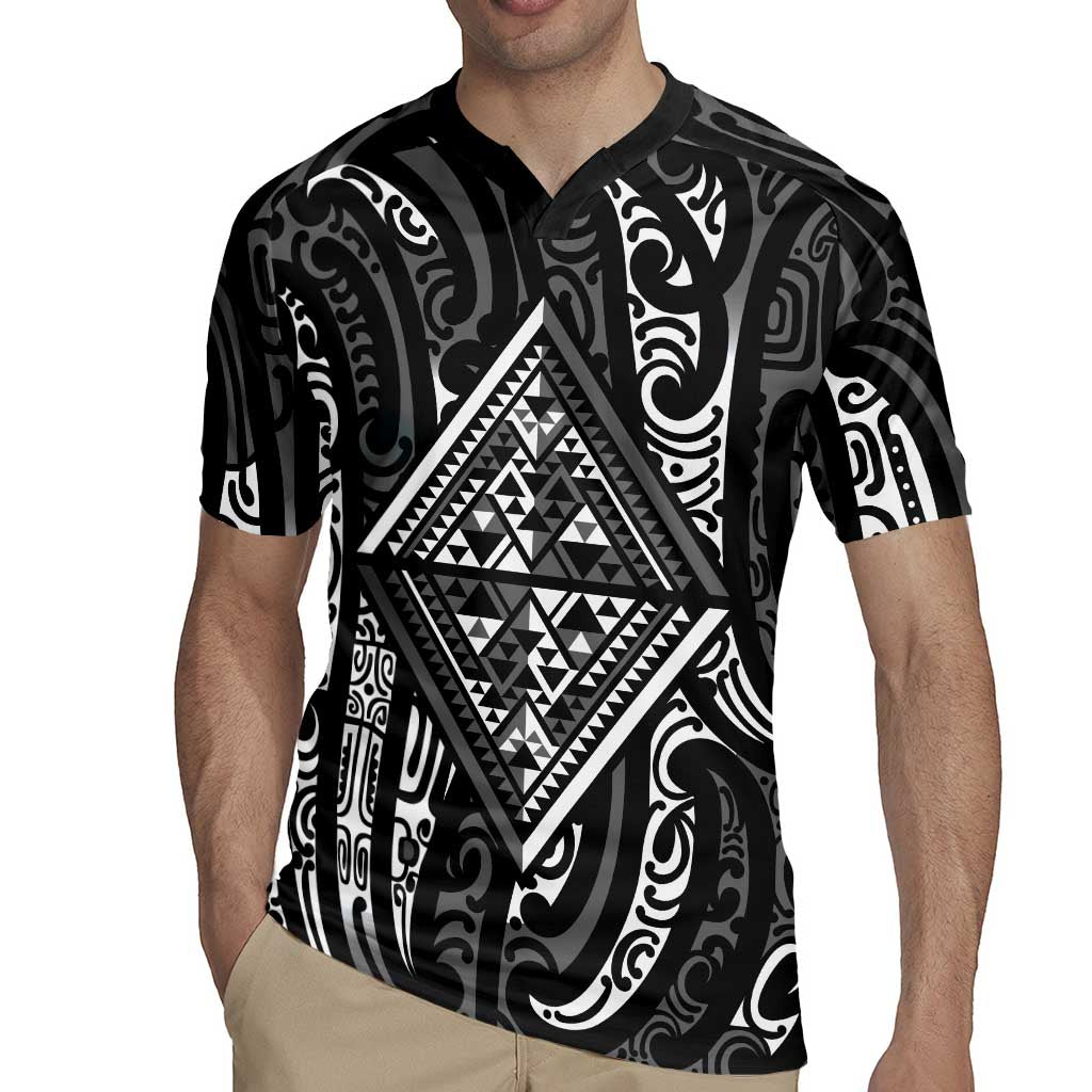 New Zealand Maori Taniko Rugby Jersey Black Kowhaiwhai Puhoro LT9 - Polynesian Pride