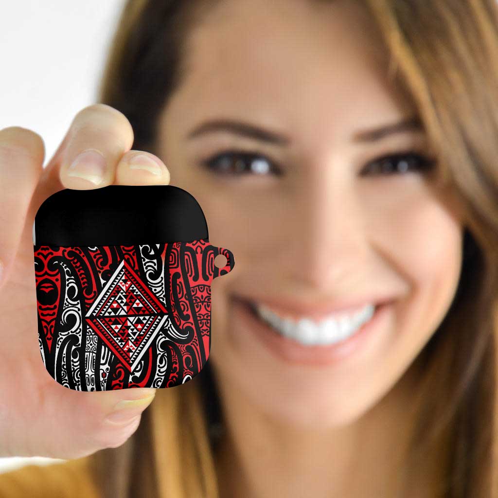New Zealand Maori Taniko AirPods Case Red Kowhaiwhai Puhoro LT9 Red - Polynesian Pride