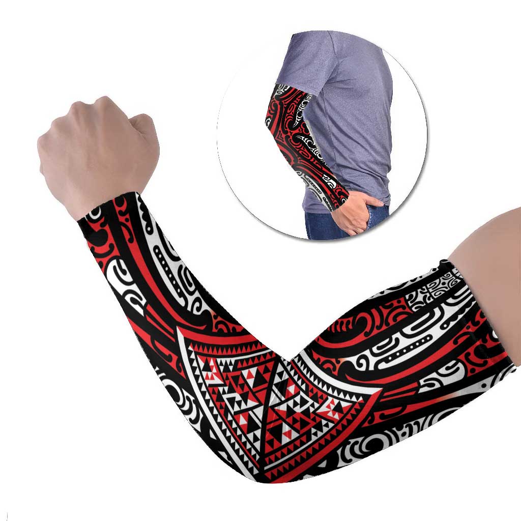 New Zealand Maori Taniko Arm Sleeves Red Kowhaiwhai Puhoro LT9 Set of 2 Red - Polynesian Pride