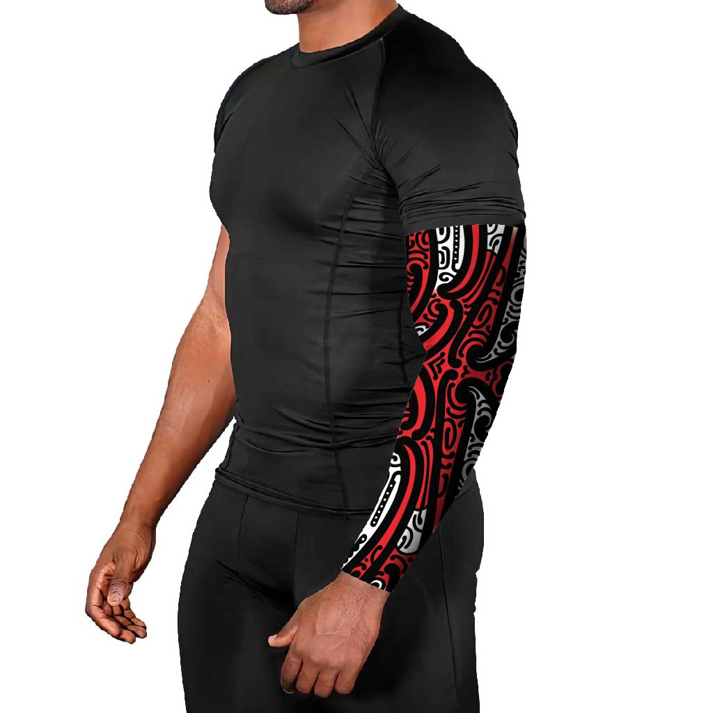 New Zealand Maori Taniko Arm Sleeves Red Kowhaiwhai Puhoro LT9 - Polynesian Pride