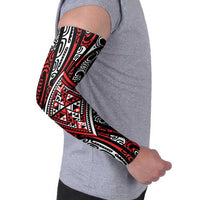 New Zealand Maori Taniko Arm Sleeves Red Kowhaiwhai Puhoro LT9 - Polynesian Pride
