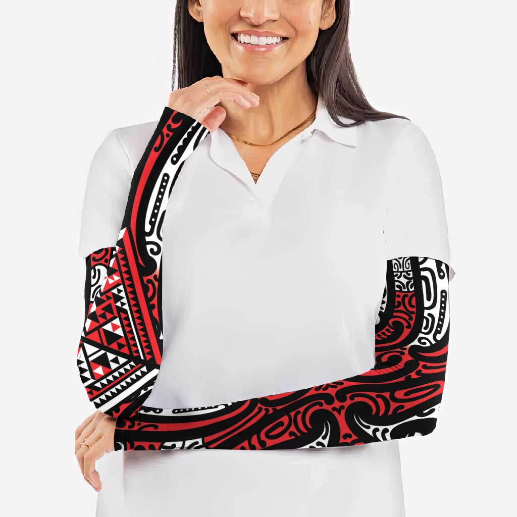 New Zealand Maori Taniko Arm Sleeves Red Kowhaiwhai Puhoro LT9 - Polynesian Pride