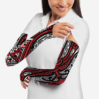 New Zealand Maori Taniko Arm Sleeves Red Kowhaiwhai Puhoro LT9 - Polynesian Pride