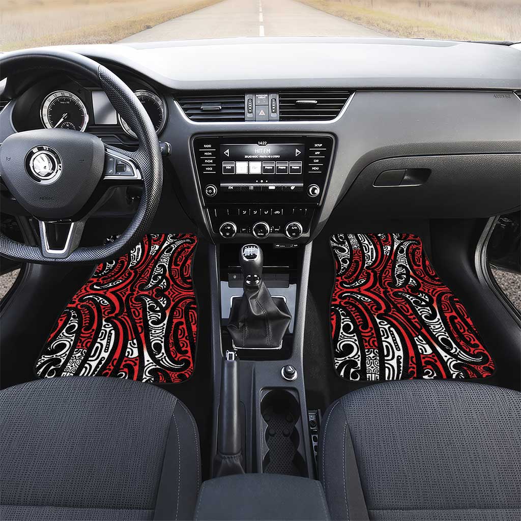 New Zealand Maori Taniko Car Mats Red Kowhaiwhai Puhoro LT9 Set 2pcs - Front Red - Polynesian Pride
