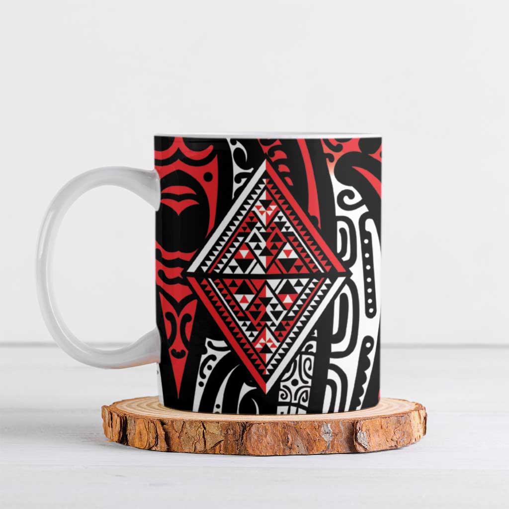 New Zealand Maori Taniko Ceramic Mug Red Kowhaiwhai Puhoro LT9 Red - Polynesian Pride