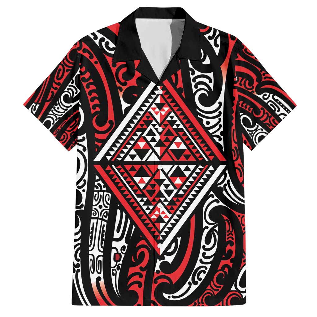 New Zealand Maori Taniko Hawaiian Shirt Red Kowhaiwhai Puhoro LT9 Red - Polynesian Pride