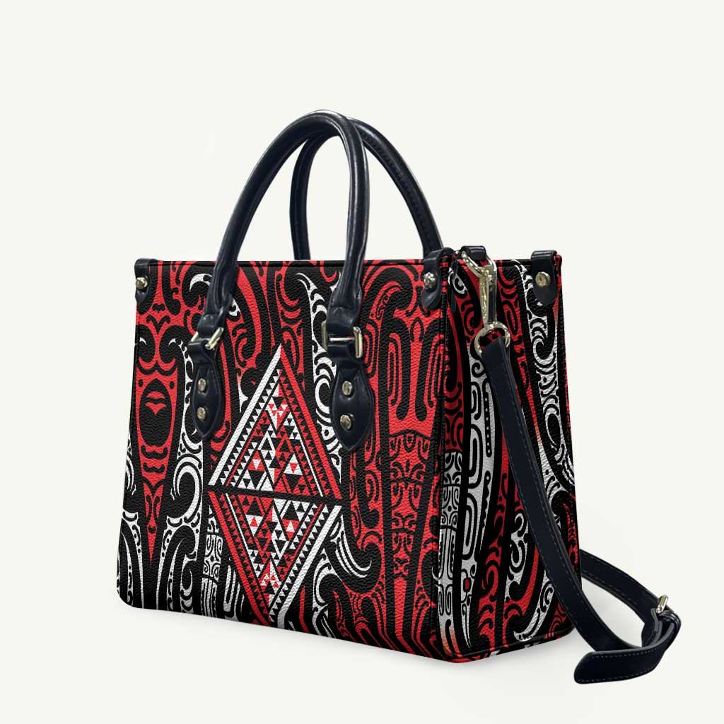 New Zealand Maori Taniko Leather Bag Red Kowhaiwhai Puhoro LT9 Red - Polynesian Pride