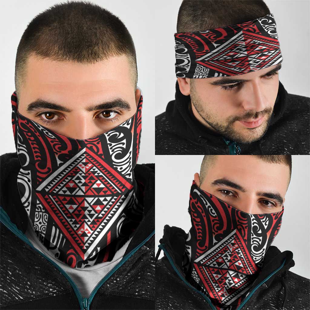 New Zealand Maori Taniko Neck Gaiter Red Kowhaiwhai Puhoro LT9 - Polynesian Pride