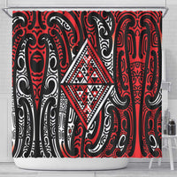 New Zealand Maori Taniko Shower Curtain Red Kowhaiwhai Puhoro LT9 - Polynesian Pride