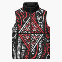 New Zealand Maori Taniko Sleeveless Puffer Jacket Red Kowhaiwhai Puhoro LT9 Unisex Red - Polynesian Pride