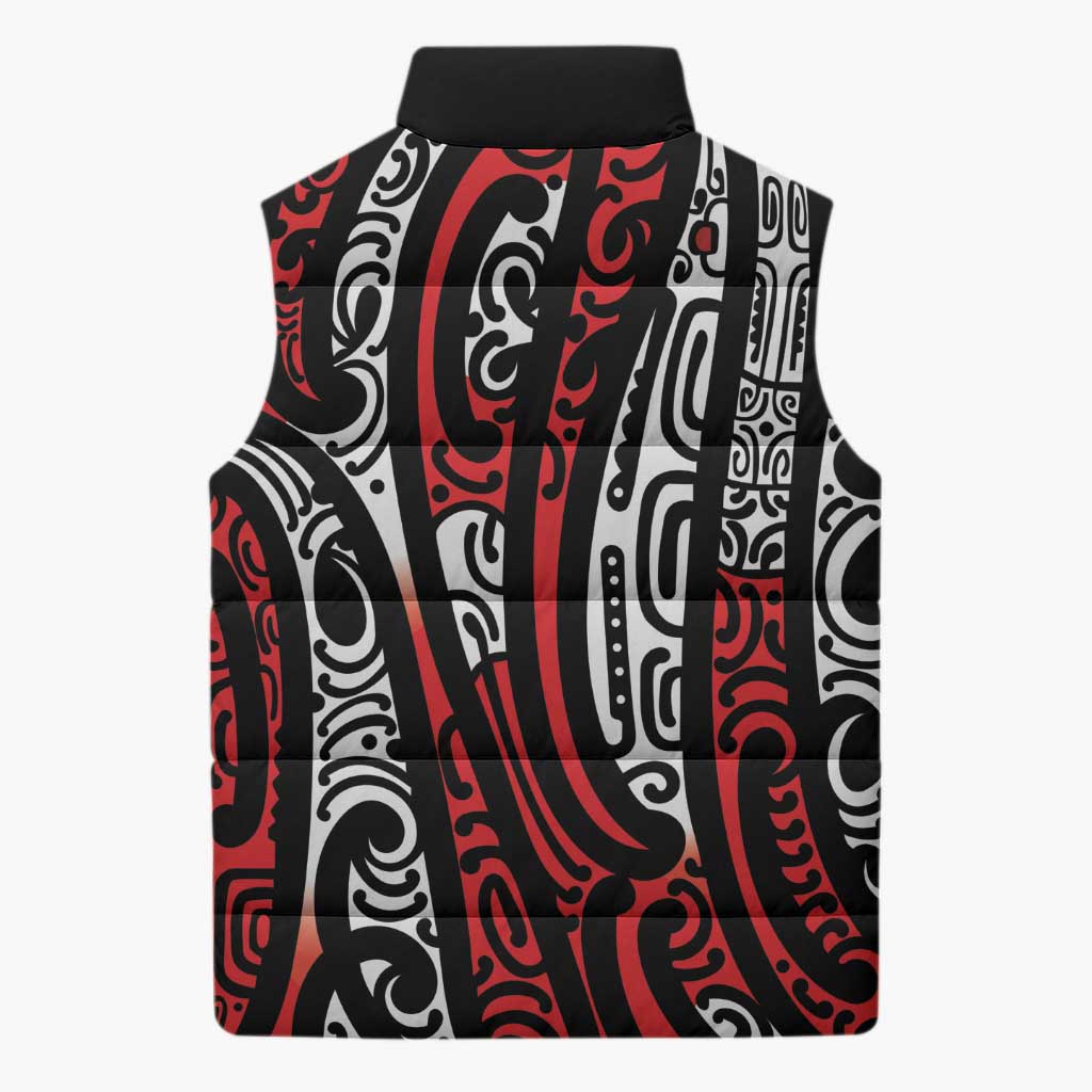 New Zealand Maori Taniko Sleeveless Puffer Jacket Red Kowhaiwhai Puhoro LT9 - Polynesian Pride