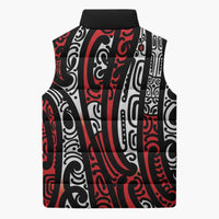 New Zealand Maori Taniko Sleeveless Puffer Jacket Red Kowhaiwhai Puhoro LT9 - Polynesian Pride