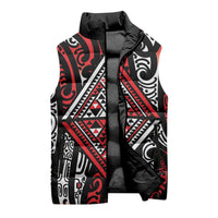New Zealand Maori Taniko Sleeveless Puffer Jacket Red Kowhaiwhai Puhoro LT9 - Polynesian Pride