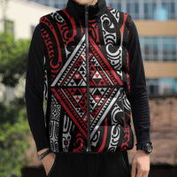 New Zealand Maori Taniko Sleeveless Puffer Jacket Red Kowhaiwhai Puhoro LT9 - Polynesian Pride