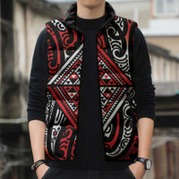 New Zealand Maori Taniko Sleeveless Puffer Jacket Red Kowhaiwhai Puhoro LT9 - Polynesian Pride