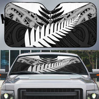 New Zealand Silver Fern Auto Sun Shade Maori Koru Mixed Taniko Pattern LT9 White - Polynesian Pride